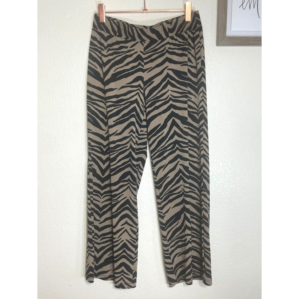 IMAN Women's Size Large Short Petite Beige Tan Tiger Animal Print Flowy Pants